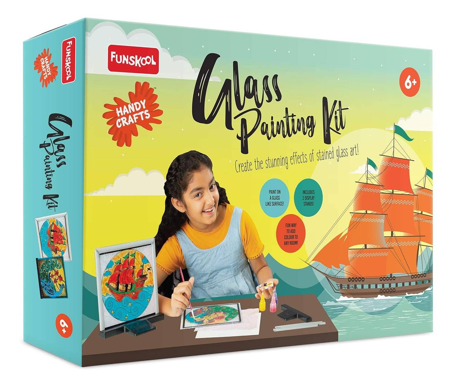 Funskool Handycrafts Glass Painting, Art and Craft Kit, Make Your Own Framed Glass Painting, Art and Craft Kit, DIY Kit, Ages 6 Years and Above, Multicolour Buy @ ₹581