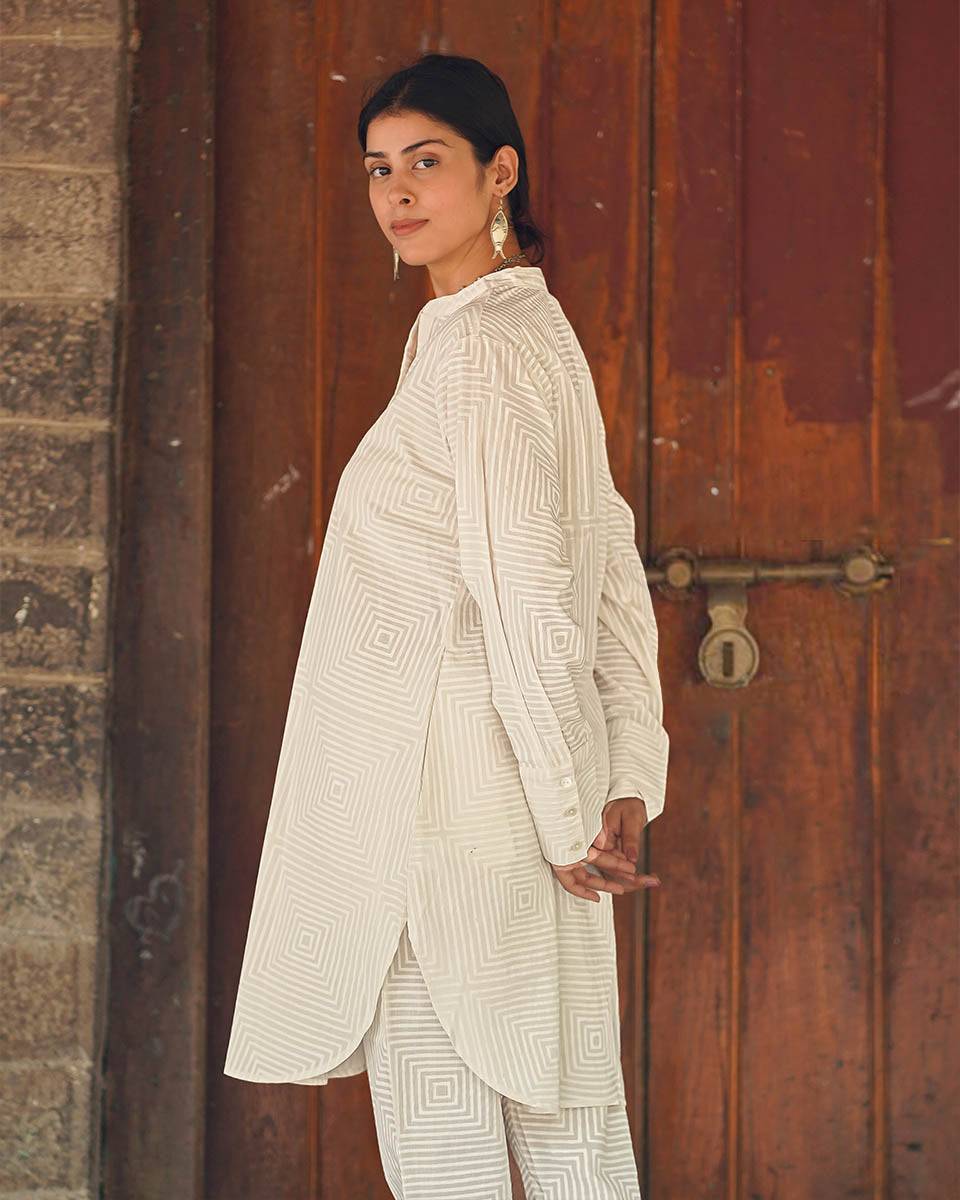 Porcelain Blush Ivory Block Printed Kurta Set - SFD