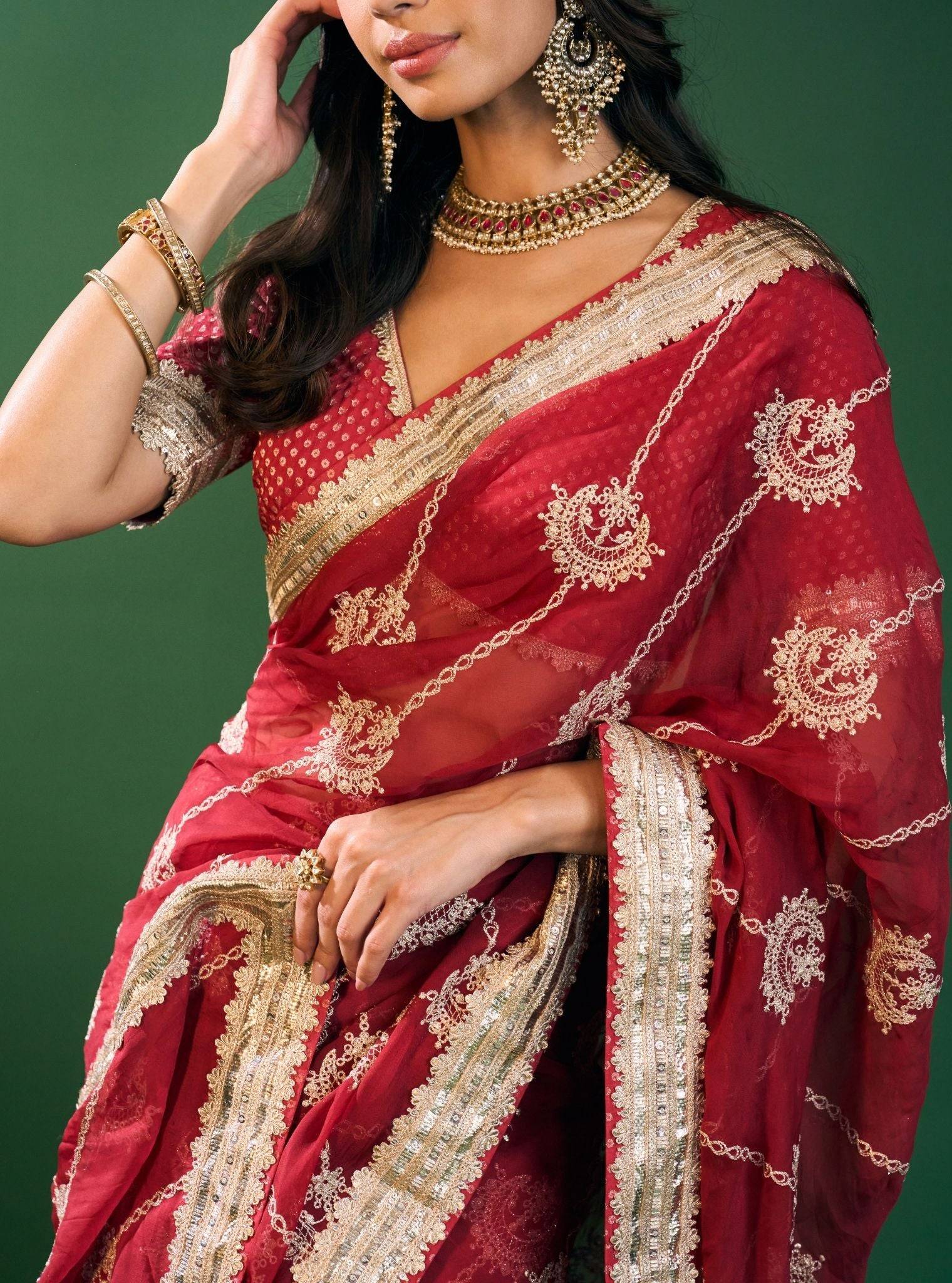 Kesa Organza Red Saree