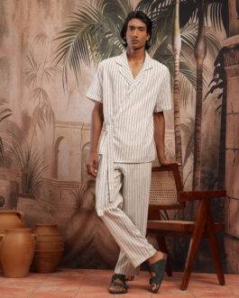 Wrap Tie-Up Shirt Striped Pure Cotton Co-Ords