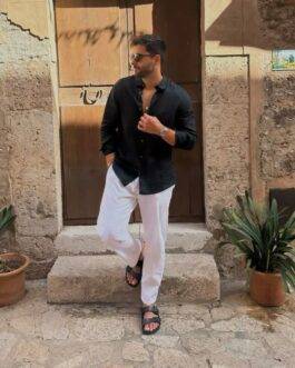 Old Money Classic Combo Shirt Set in Black and White Stylish Formal Men?s Outfit