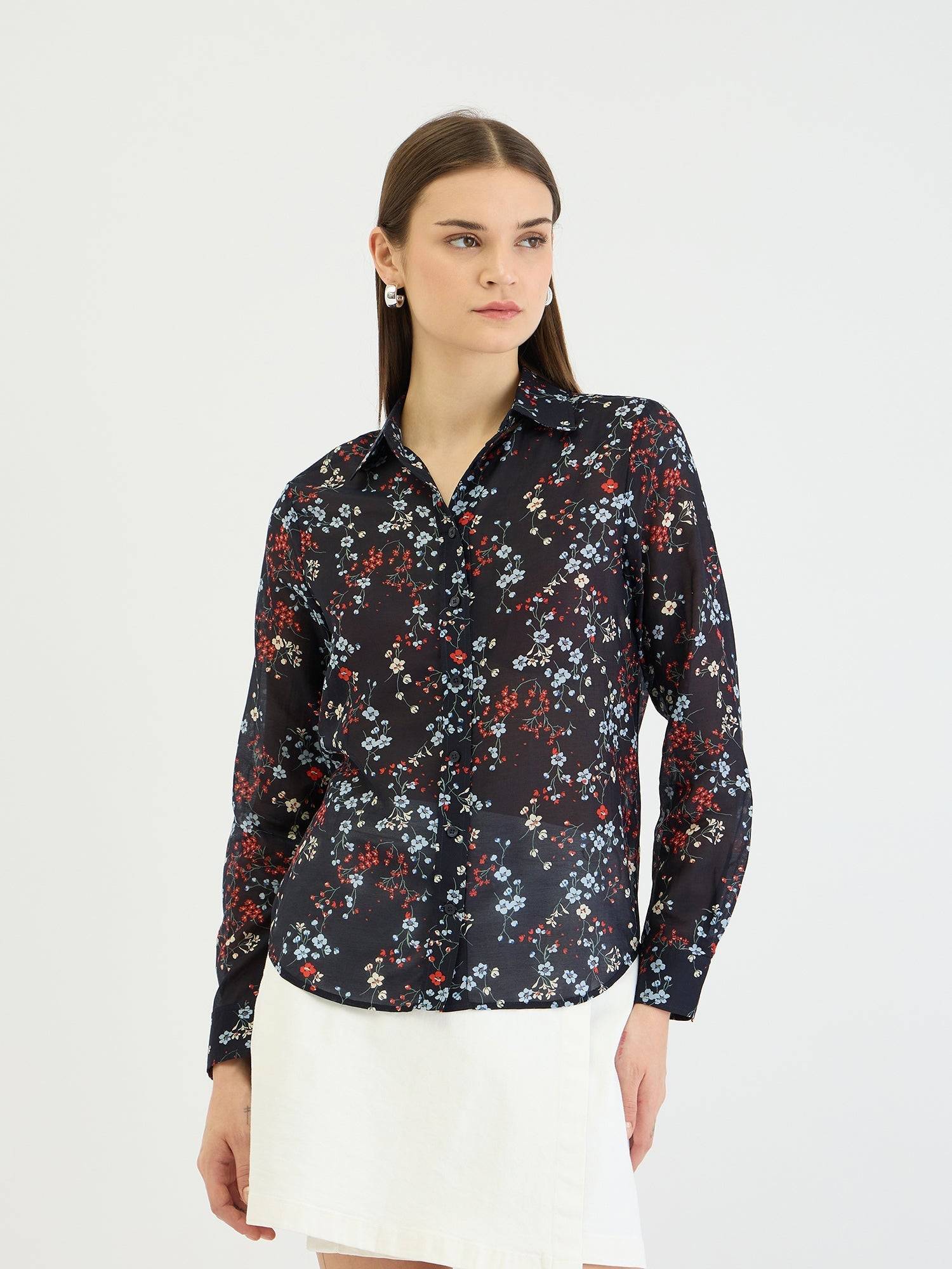 Gant Women Blue All Over Print Collar Shirt