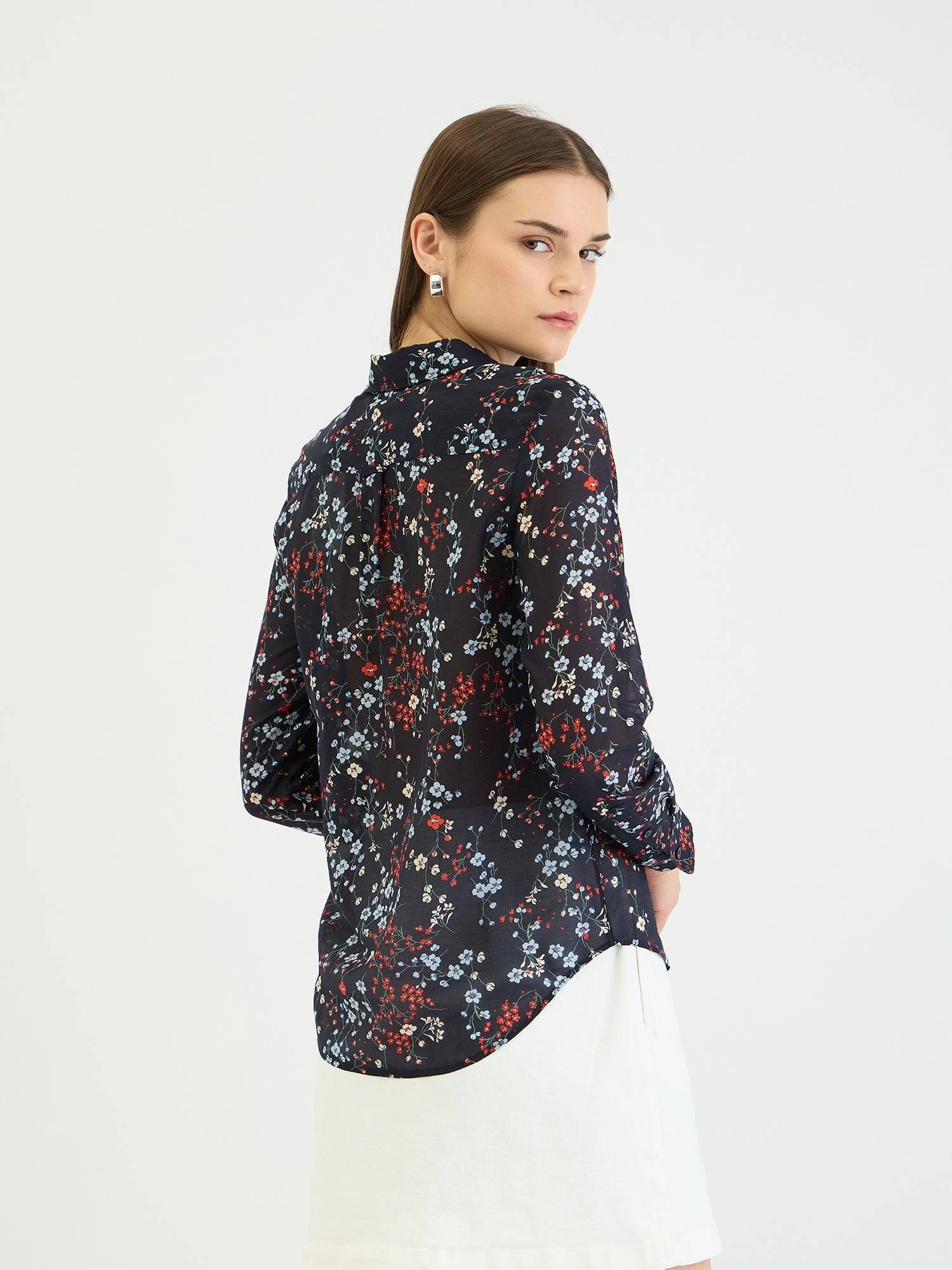 Gant Women Blue All Over Print Collar Shirt