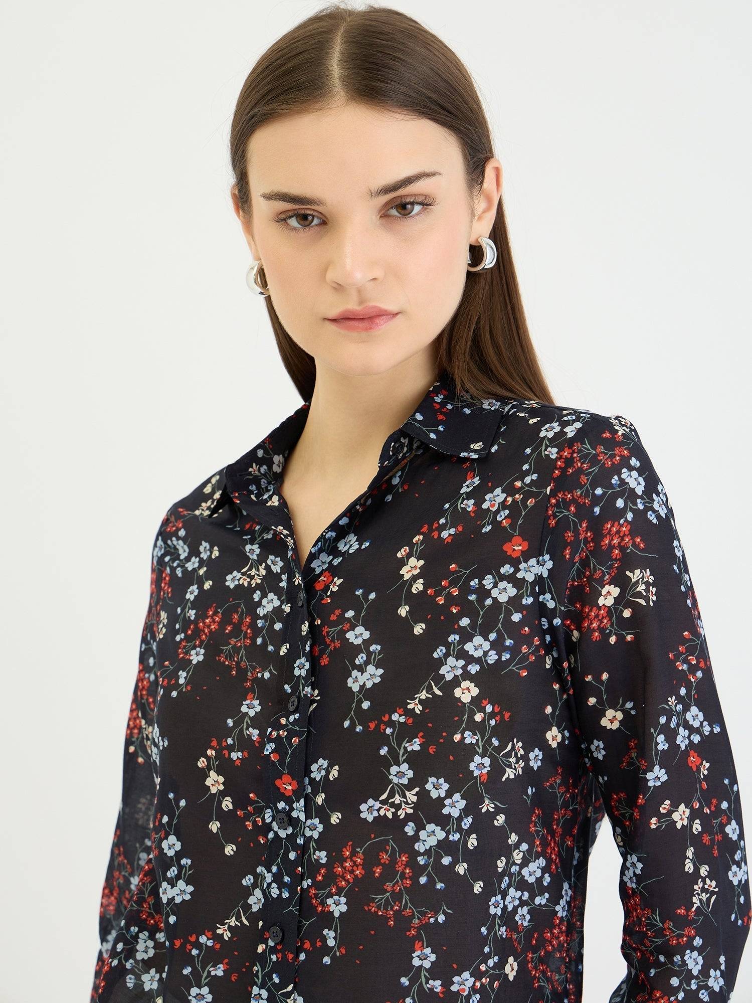 Gant Women Blue All Over Print Collar Shirt