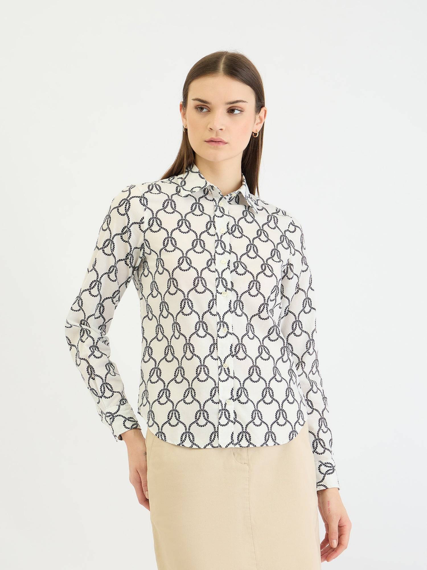 Gant Women White All Over Print Collar Shirt