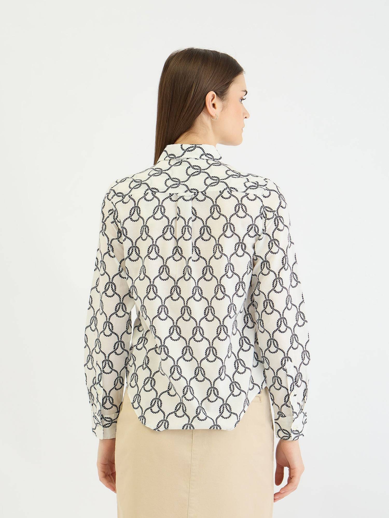 Gant Women White All Over Print Collar Shirt