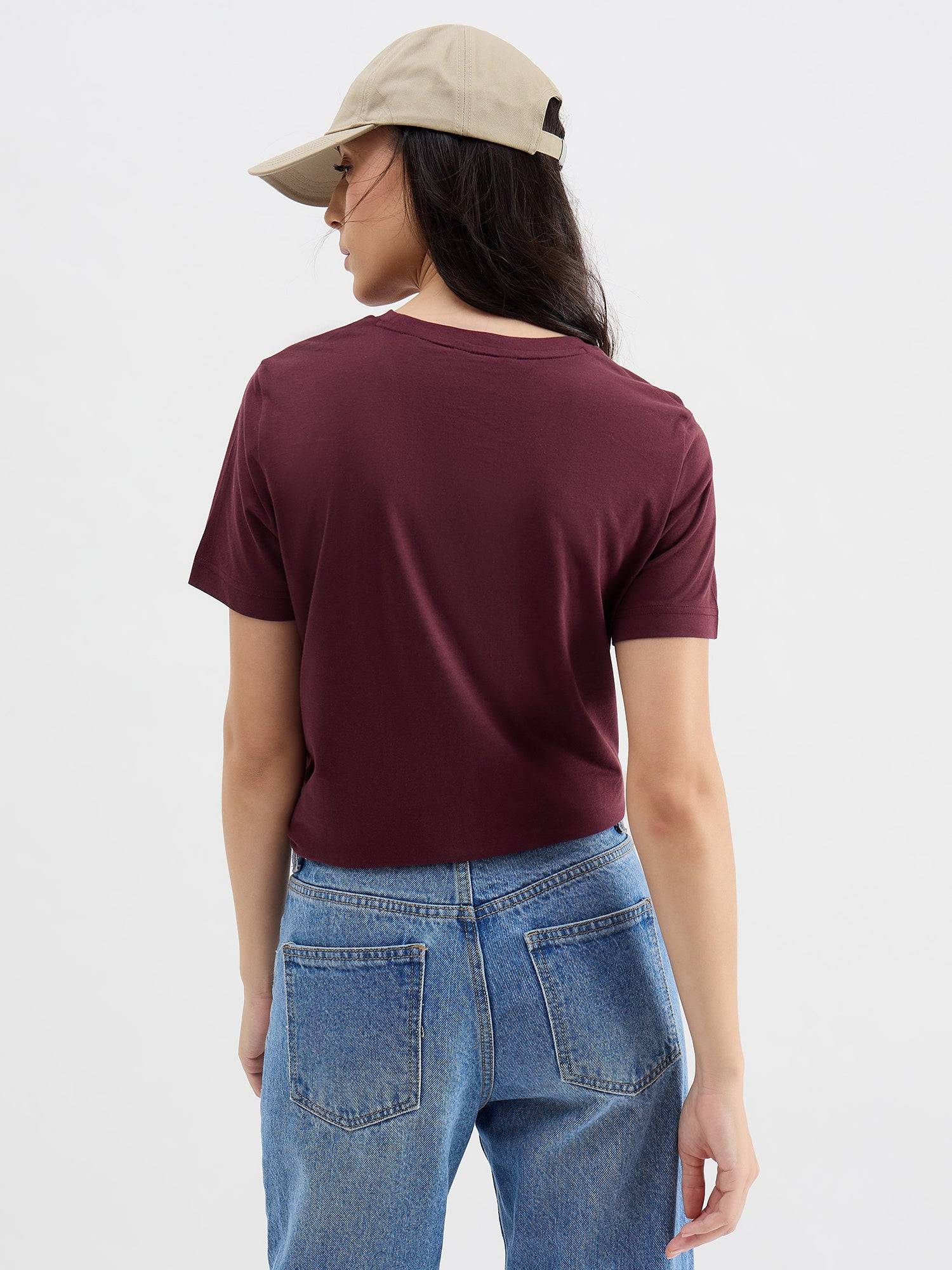 Gant Women Red Solid Crew Neck Tshirt