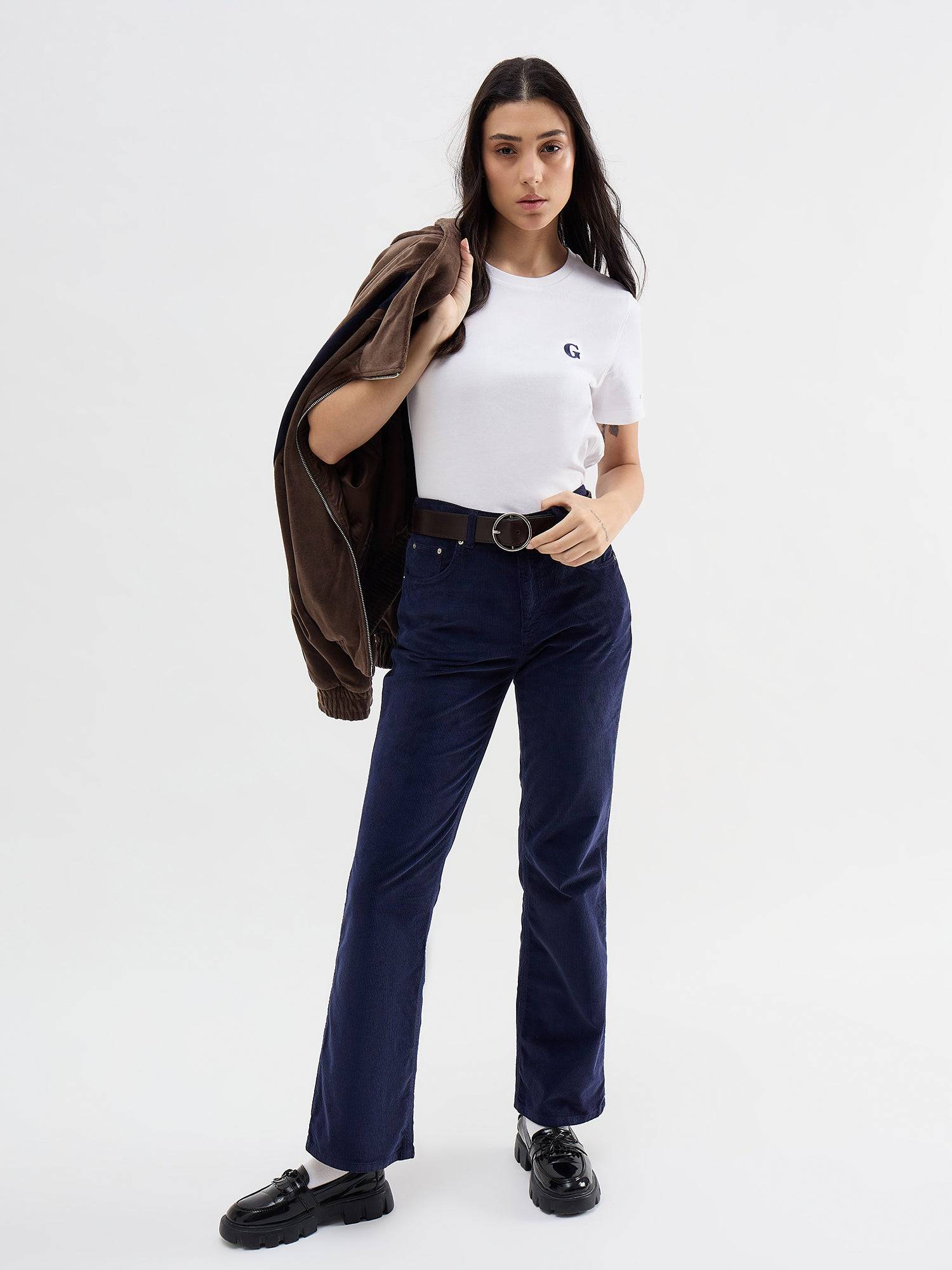 Gant Women White Melange Crew Neck Tshirt