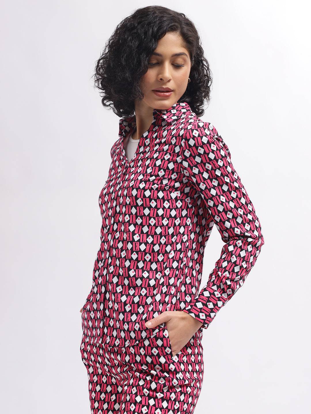 Elle Women Pink Collar Shirt