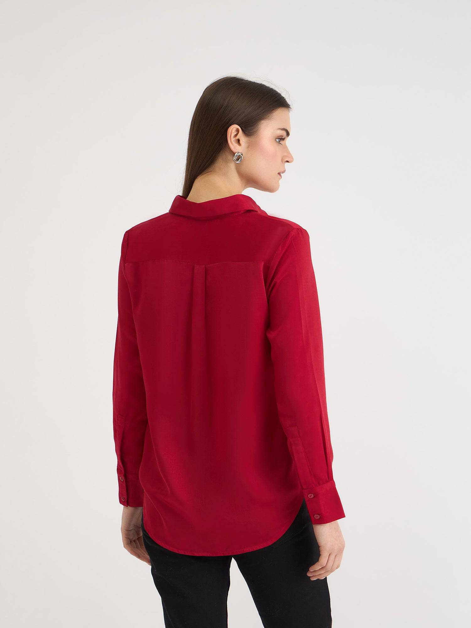 Elle Women Red Solid Collar Shirt