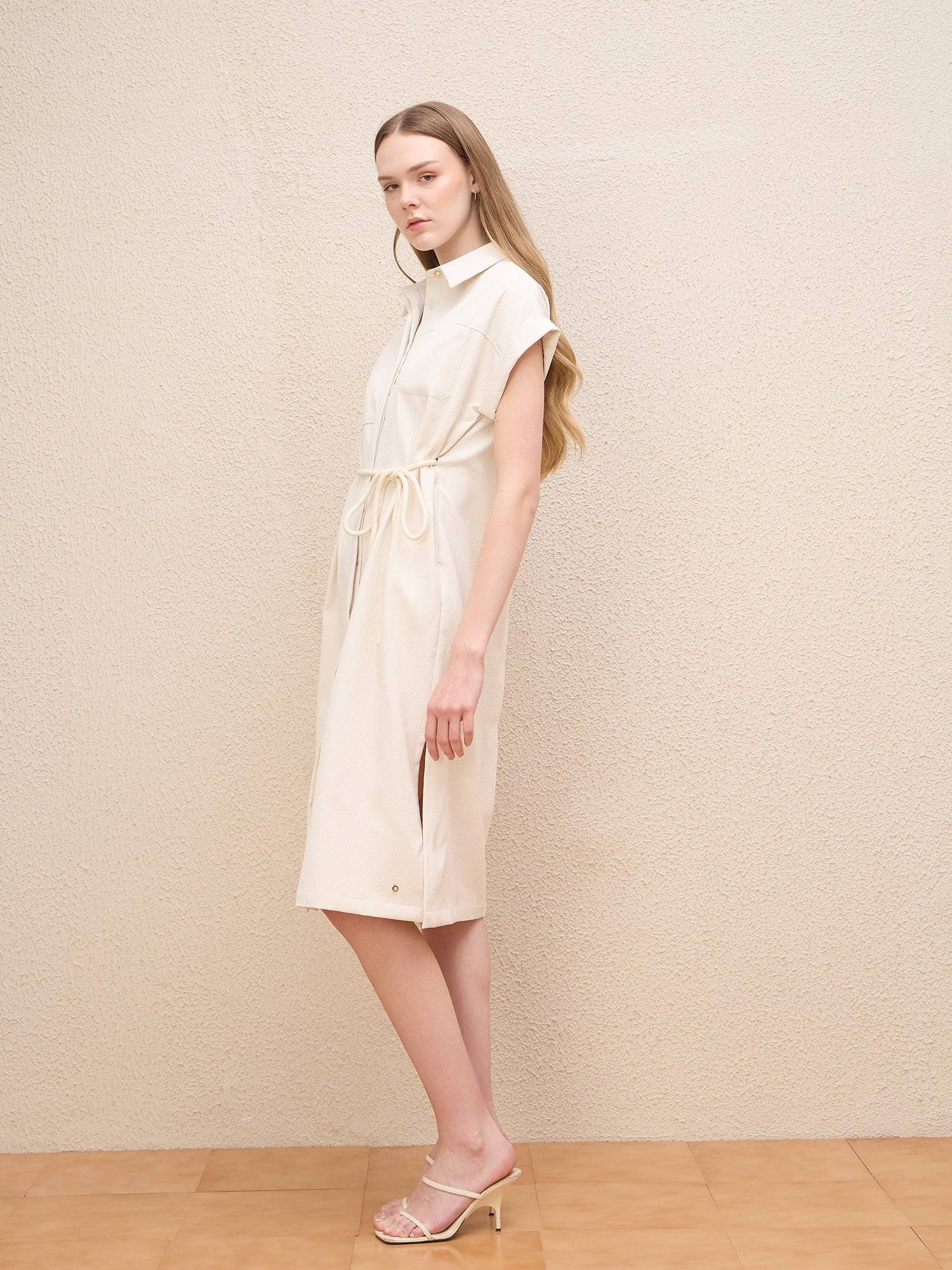 Iconic Women White Textured Collar Dress