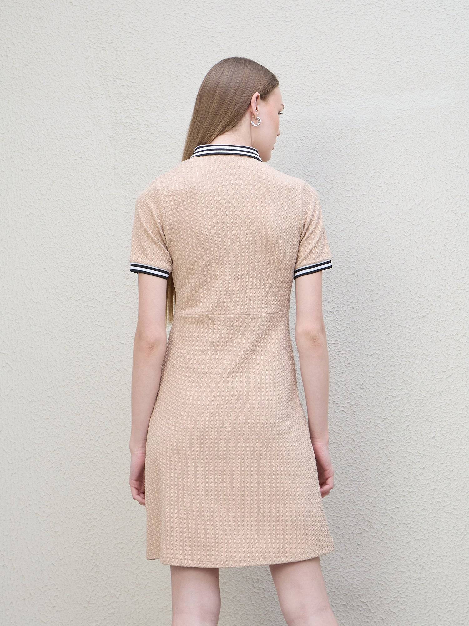 Iconic Women Beige Structured Polo Dress