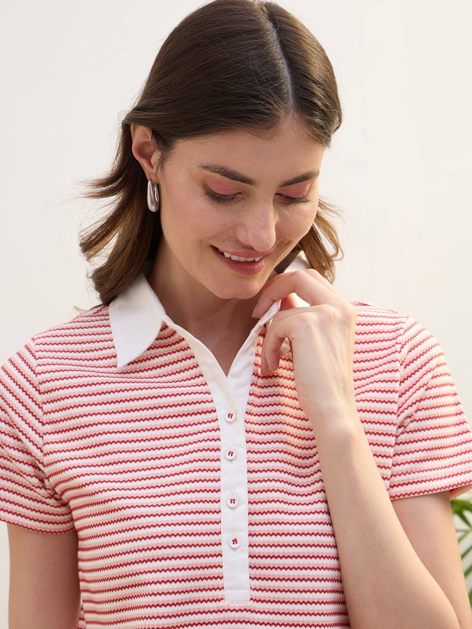 Iconic Women Pink Woven Twill Collar Dress