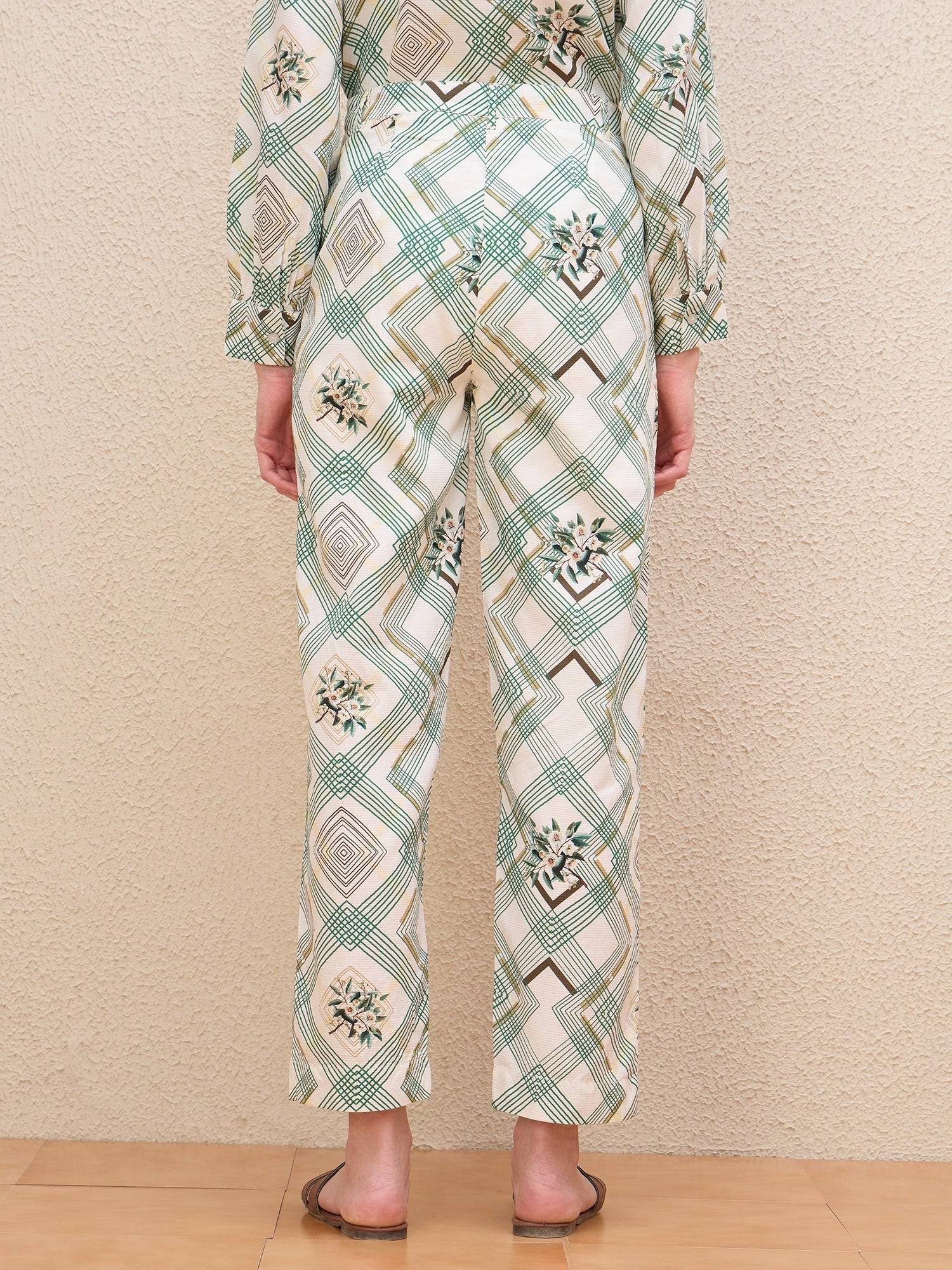 Iconic Women White Straight Fit Printed Trouser