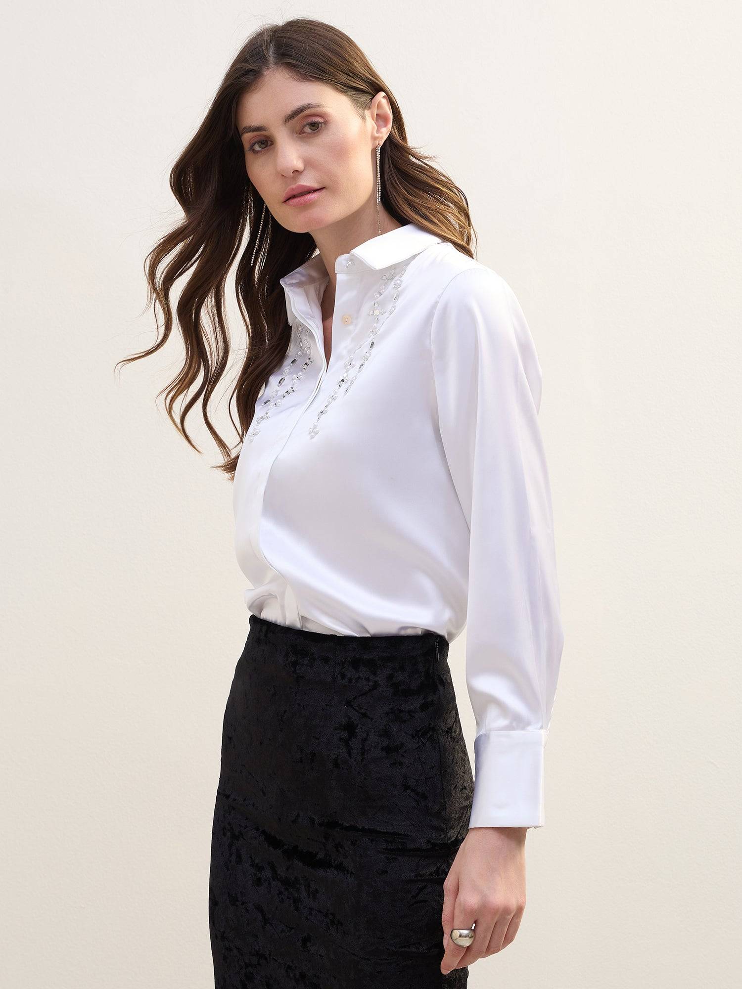 Iconic Women White Solid Collar Shirt