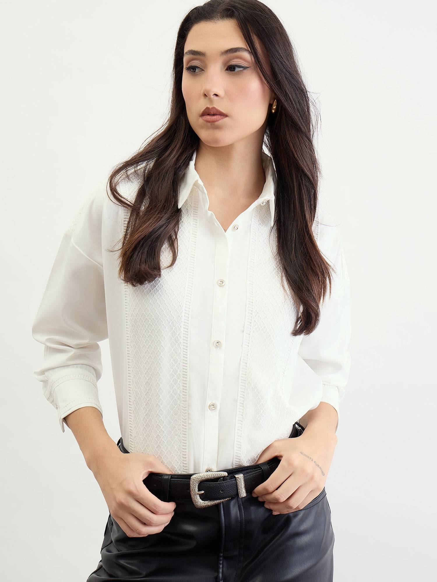 Iconic Women White Solid Collar Shirt
