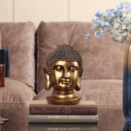 Antique Gold Polyresin Buddha Head With Round Base