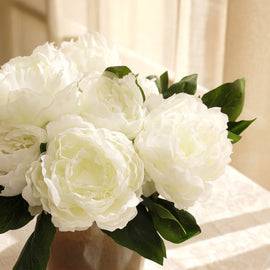 White Faux Peony Spray Single