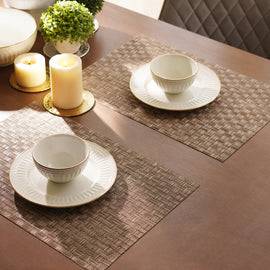Set of 2 Light Brown Woven PVC Placemats
