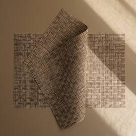 Set of 2 Light Brown Woven PVC Placemats