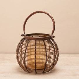Brown Round Metal Wire Lantern With Glass