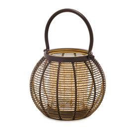 Brown Round Metal Wire Lantern With Glass