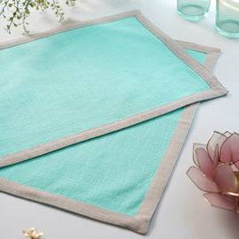 Set Of 2 Aqua Cotton Placemats