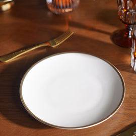 Set Of 2 White Dessert Plates with Gold Line