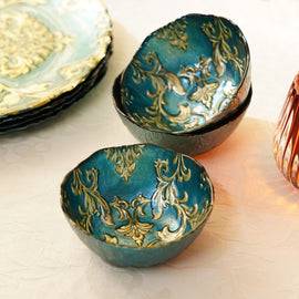 Set of 2 Teal Baroque Glass Small Bowls