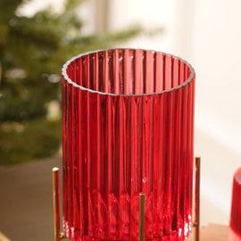 Buy Red Ribbed Glass Hurricane With Metal Stand - Large in Home ...
