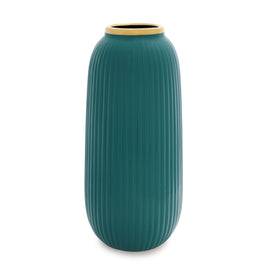 Teal Ribbed Ceramic Vase- Medium