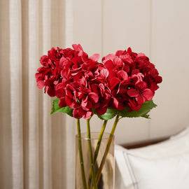 Red Hydrangea Faux Flower Stem - Single
