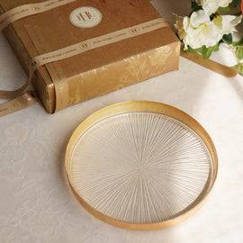 Set of 2 Clear and Gold Dessert Plates with Goil Foil Rim