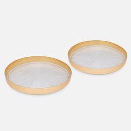 Set of 2 Clear and Gold Dessert Plates with Goil Foil Rim