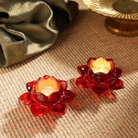 Set of 4 Red Floral Shaped T-Light Holders