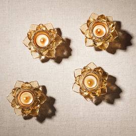 Set of 4 Brown Floral Shaped T-Light Holders