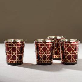 Set of 4 Red and Gold Cut Votives