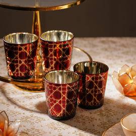 Set of 4 Red and Gold Cut Votives