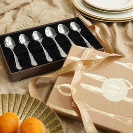 Set of 6 Silver Stainless Steel Dessert Spoons