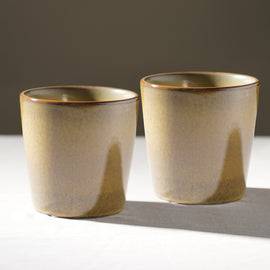 Set of 2 Beige Ceramic Pots - Large