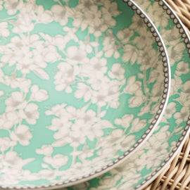 Green Floral Print Ceramic Dessert Plate