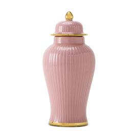 Light Pink Ribbed Ceramic Urn with Lid - Small