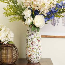 White Floral Print Ceramic Vase - Large