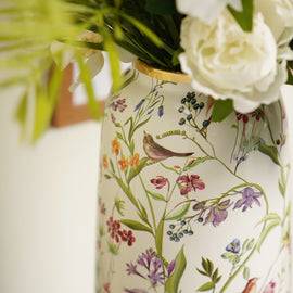 White Floral Print Ceramic Vase - Large
