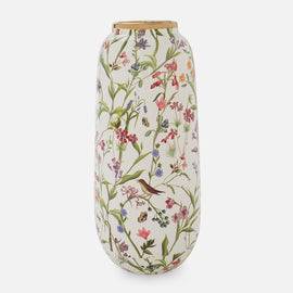 White Floral Print Ceramic Vase - Large