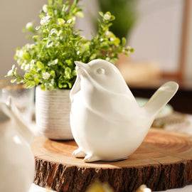 Ivory Polyresin Sparrow Figurine With Closed Mouth