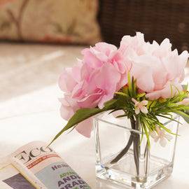 Light Pink Artificial Peony with Glass Vase