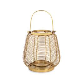 Gold Metal Round Lantern with Glass - Small