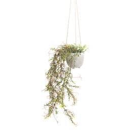 Green & Purple Artificial Hanging Plant with Cement Pot