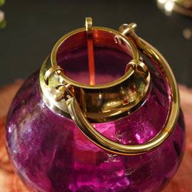 Pink Hammered Glass Lantern Tea Light Holder